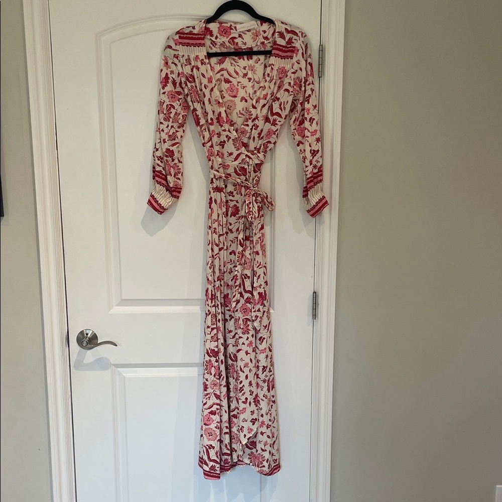 Natalie Martin Cream and Red Floral Maxi Wrap Dress